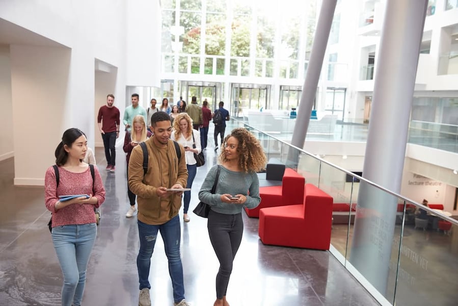 University Students walking in lobby