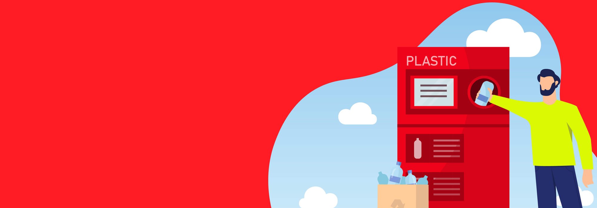 Cartoon image of someone recycling plastic