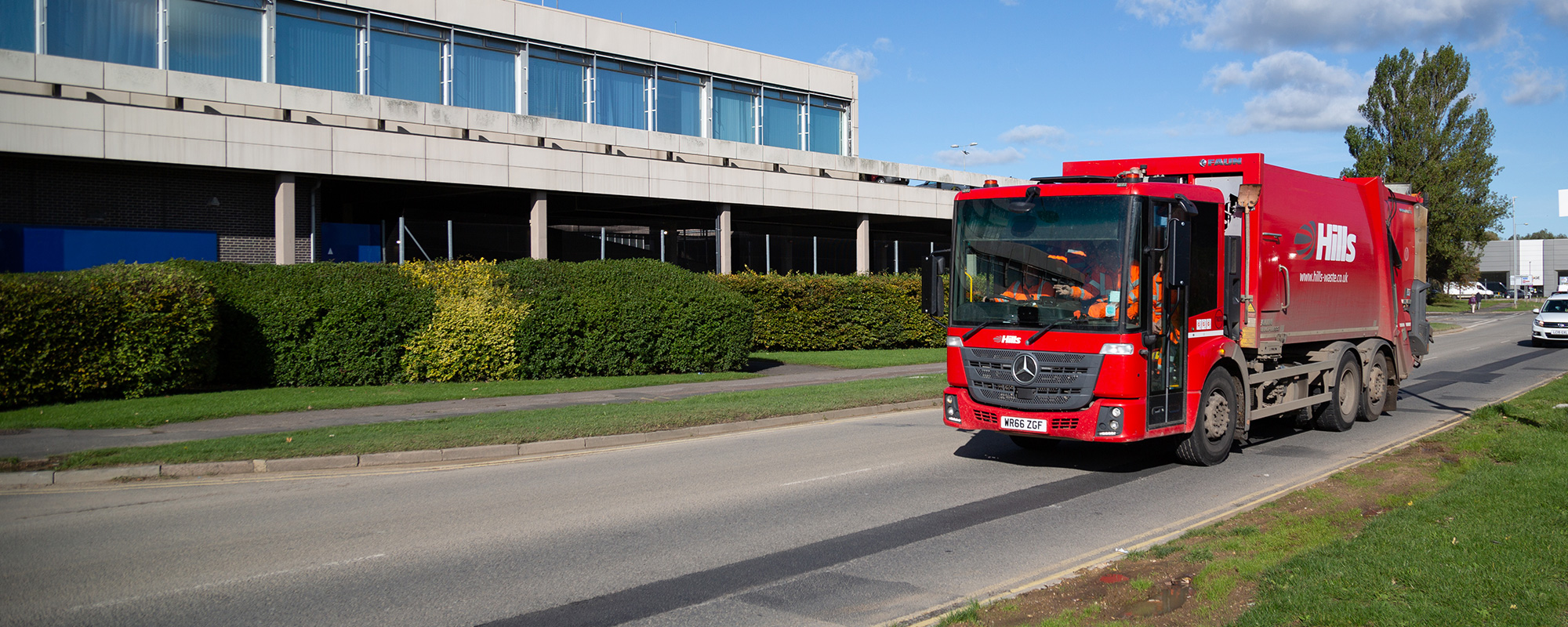 Hills Waste Solutions branded Vehicle providing Reliable Facilities Waste Management for Construction, Education, Food Retail & More