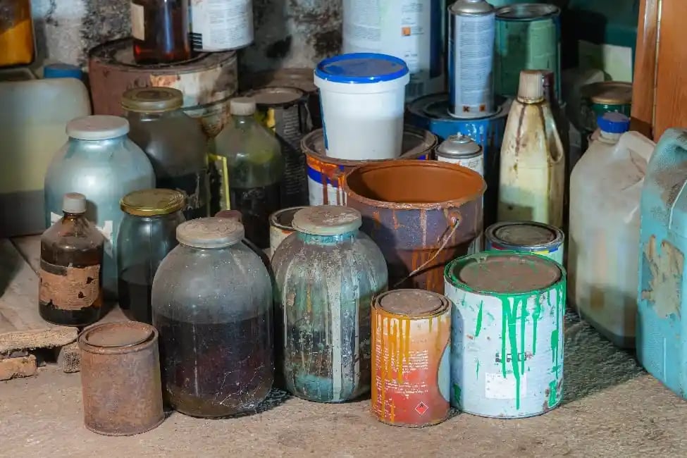 Hazardous Waste Image - Paint Pots, Bleach Containers etc.